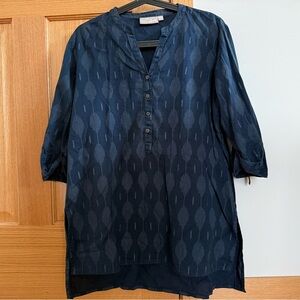 Utsa Dark Blue Patterned Cotton Top
